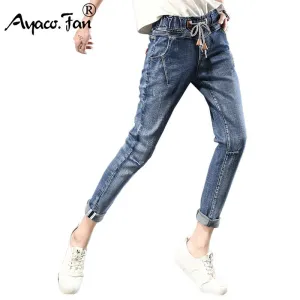 2017 Harem Pants For Women Fashion Loose Casual Vintage Distressed Regular Spandex Bleached Denim Trousers Woman Jeans Plus Size