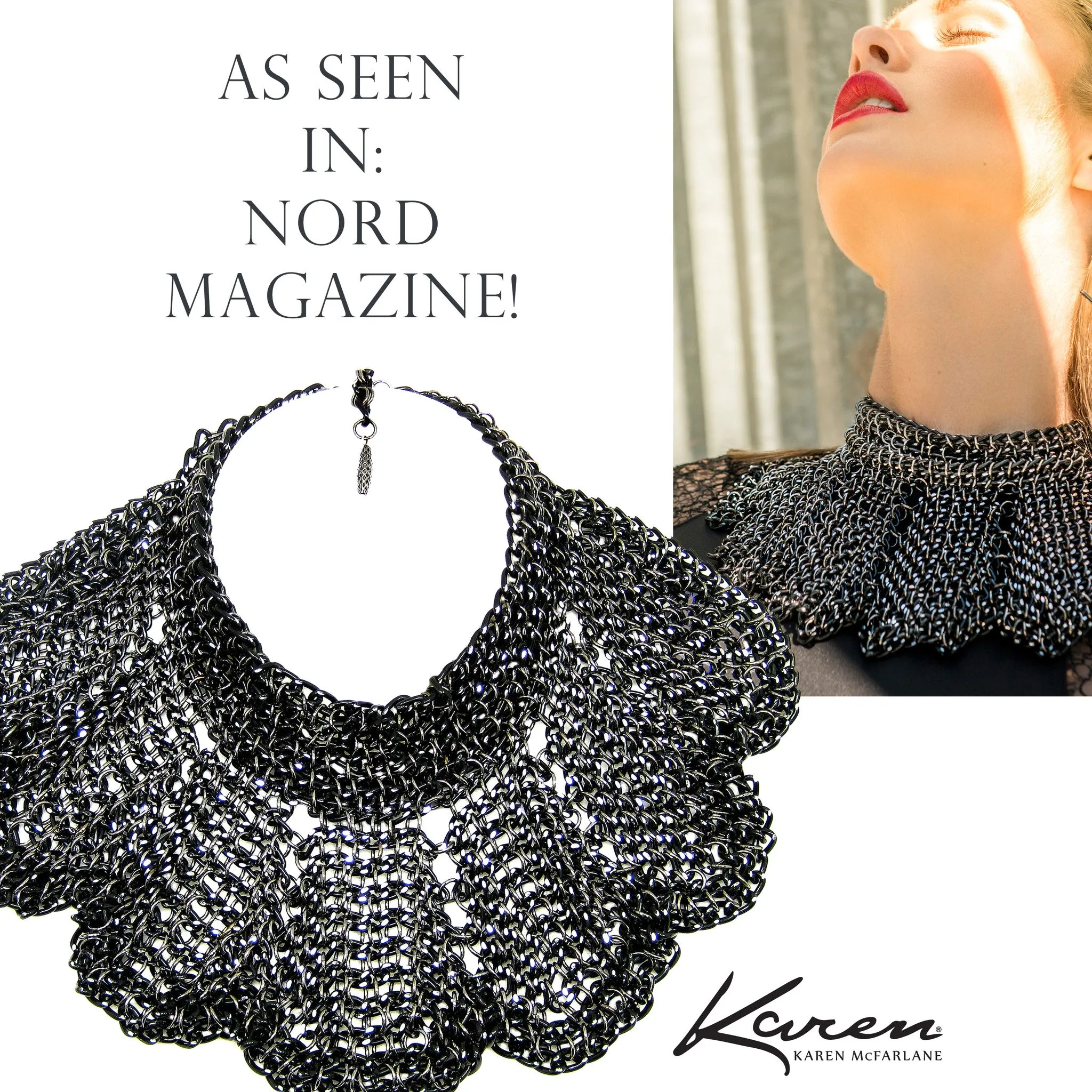 #879n Black/Silver Chain Mail Bib Necklace