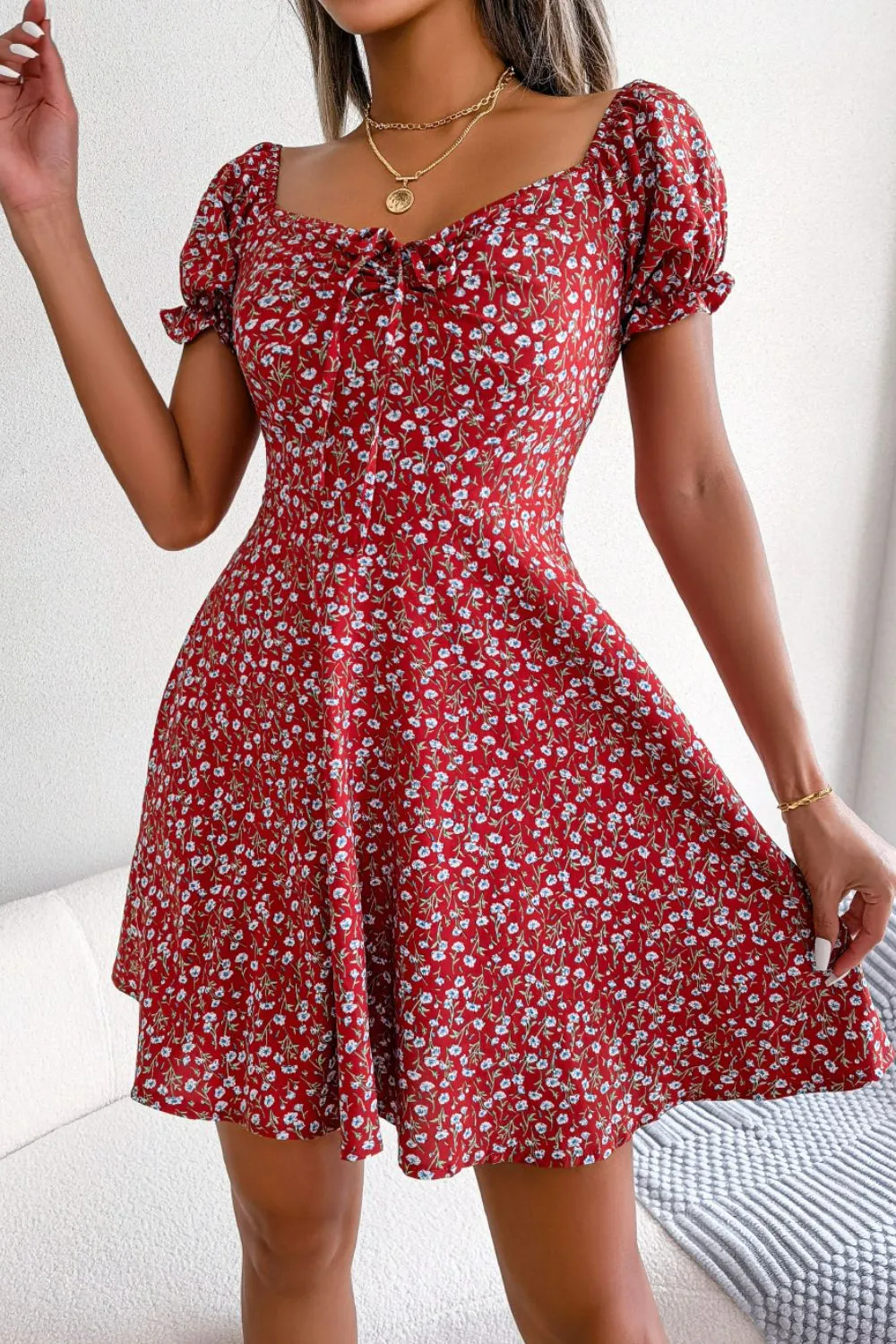 *App Exclusive* Floral Drawstring A-Line Dress