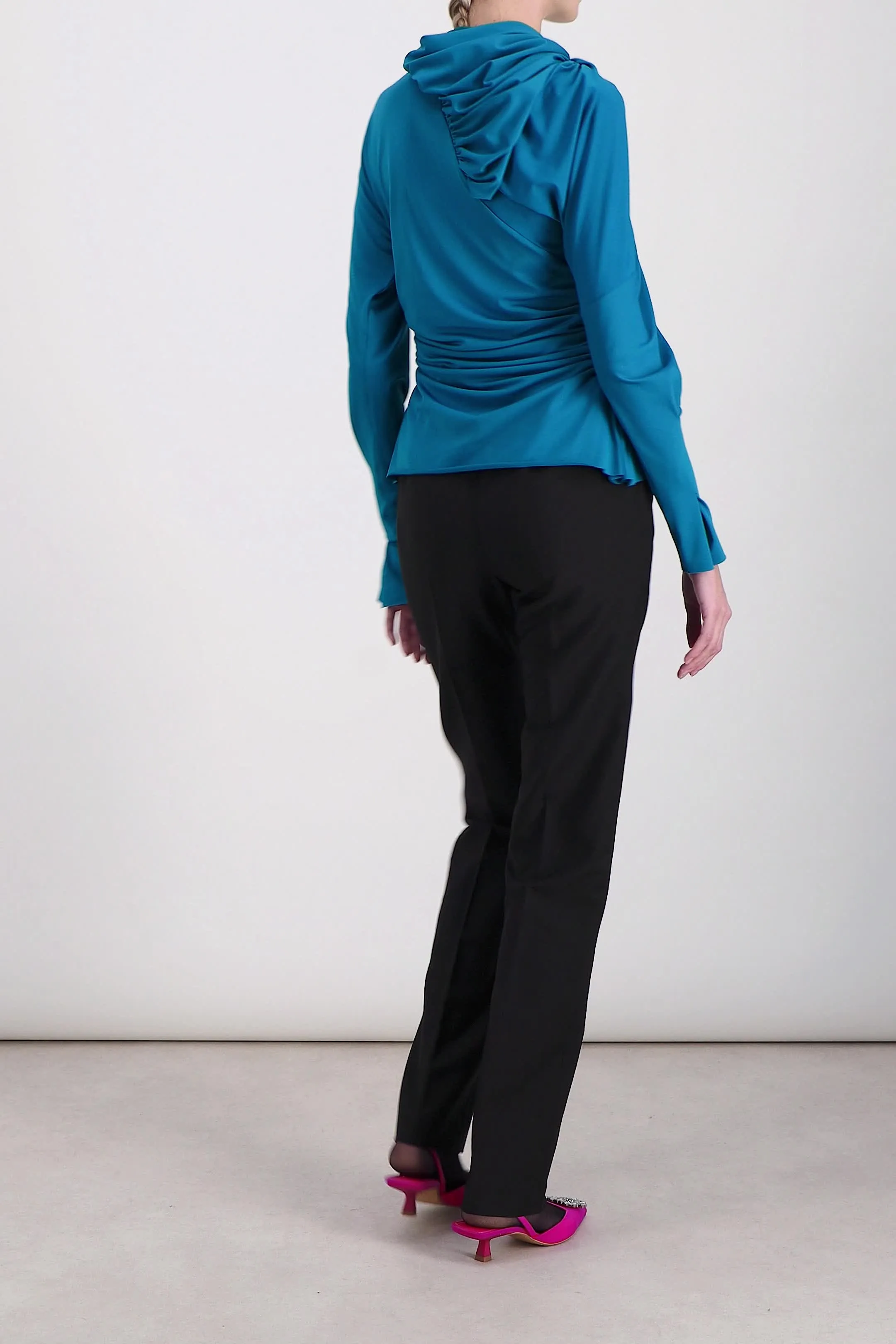 Asymmetric draped long sleeved soft seaqual top