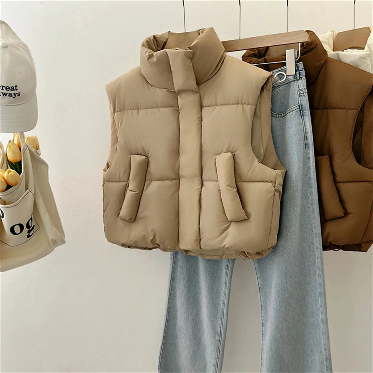 Autumn Winter Y2K Vest Women Thick Warm Down Vest Harajuku