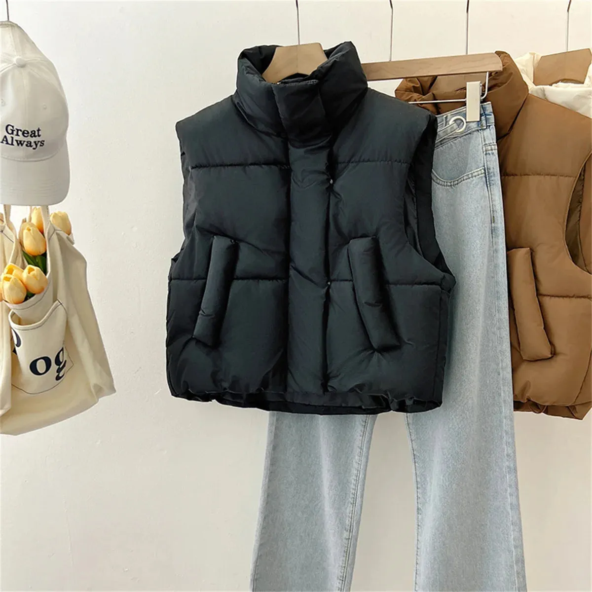 Autumn Winter Y2K Vest Women Thick Warm Down Vest Harajuku