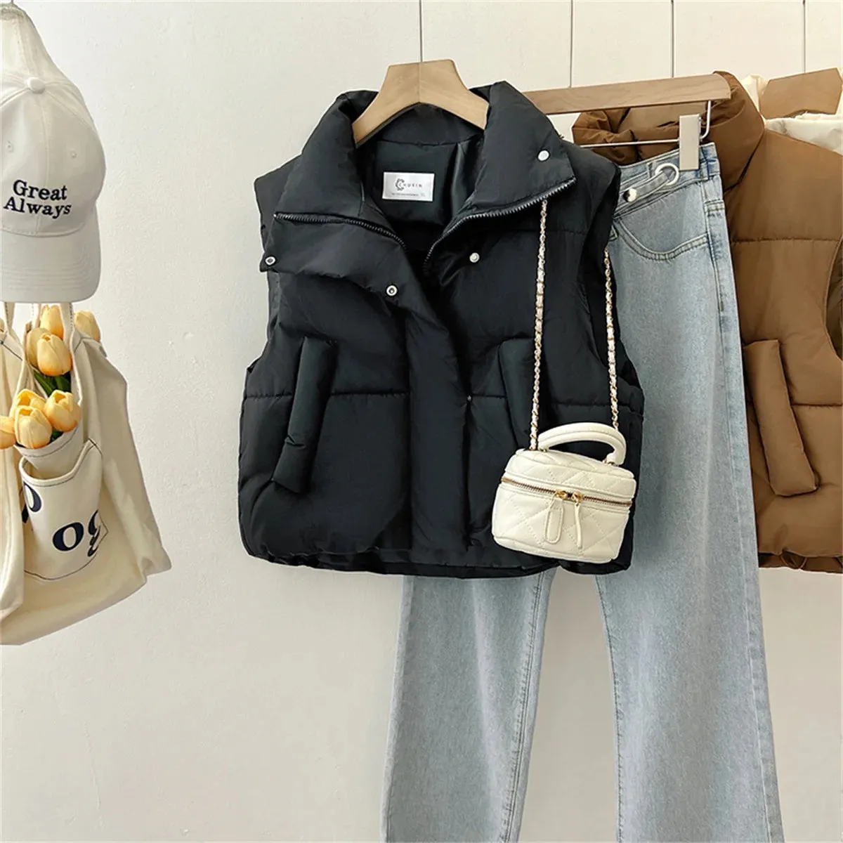 Autumn Winter Y2K Vest Women Thick Warm Down Vest Harajuku