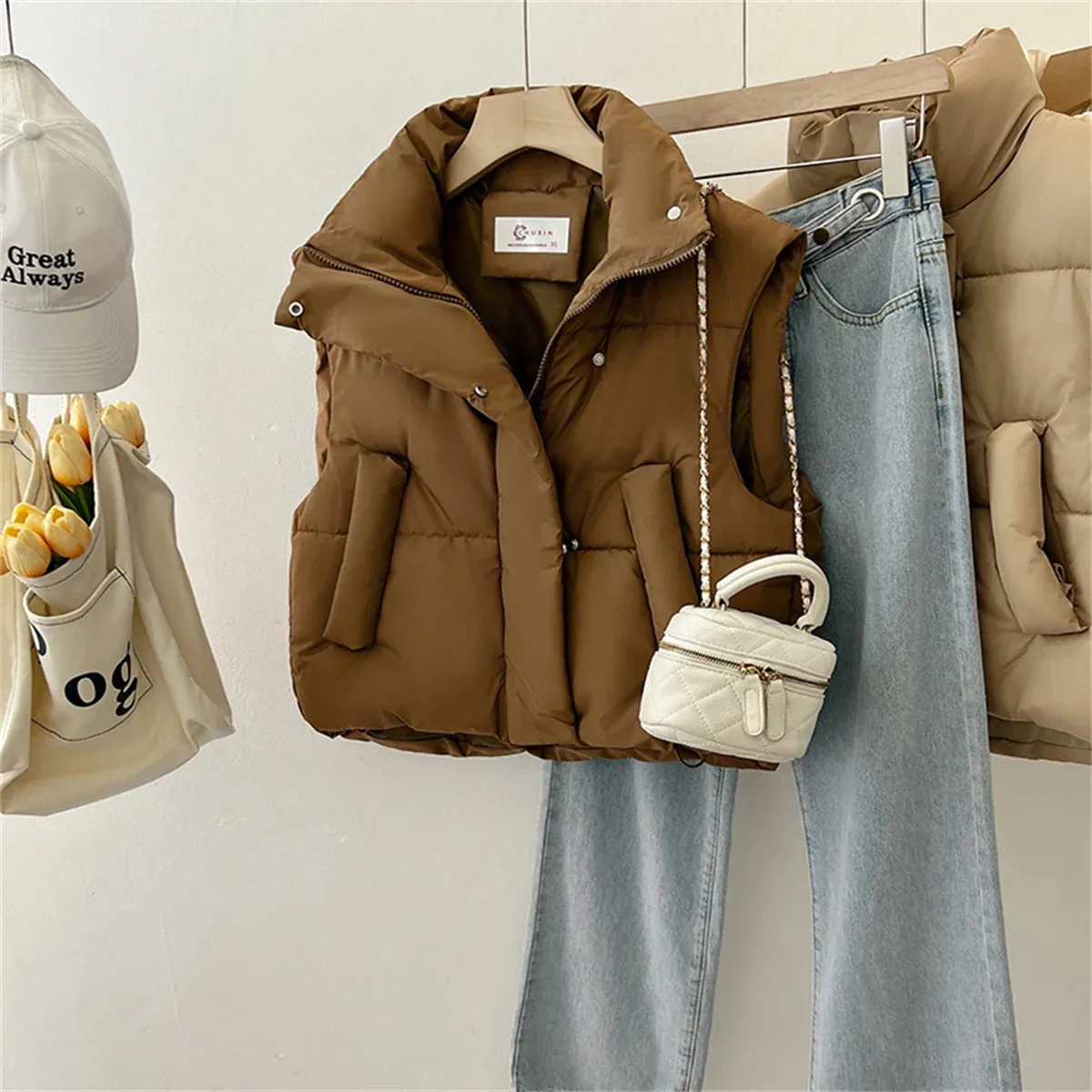 Autumn Winter Y2K Vest Women Thick Warm Down Vest Harajuku