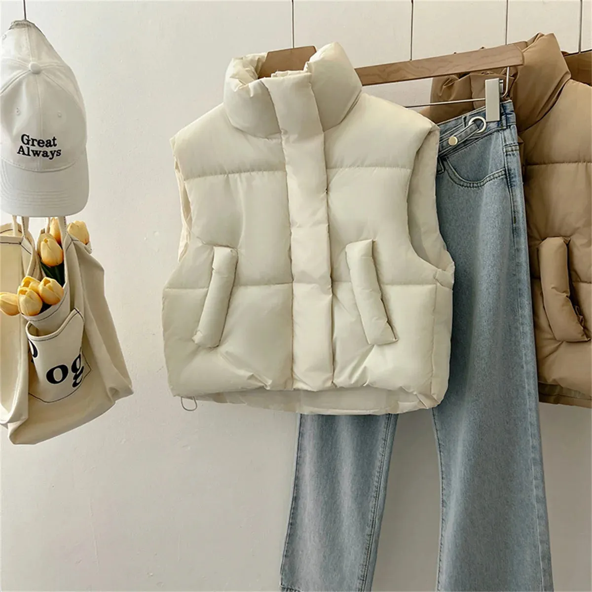 Autumn Winter Y2K Vest Women Thick Warm Down Vest Harajuku