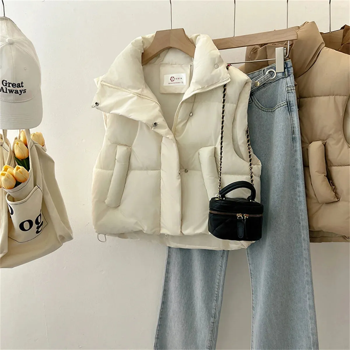 Autumn Winter Y2K Vest Women Thick Warm Down Vest Harajuku