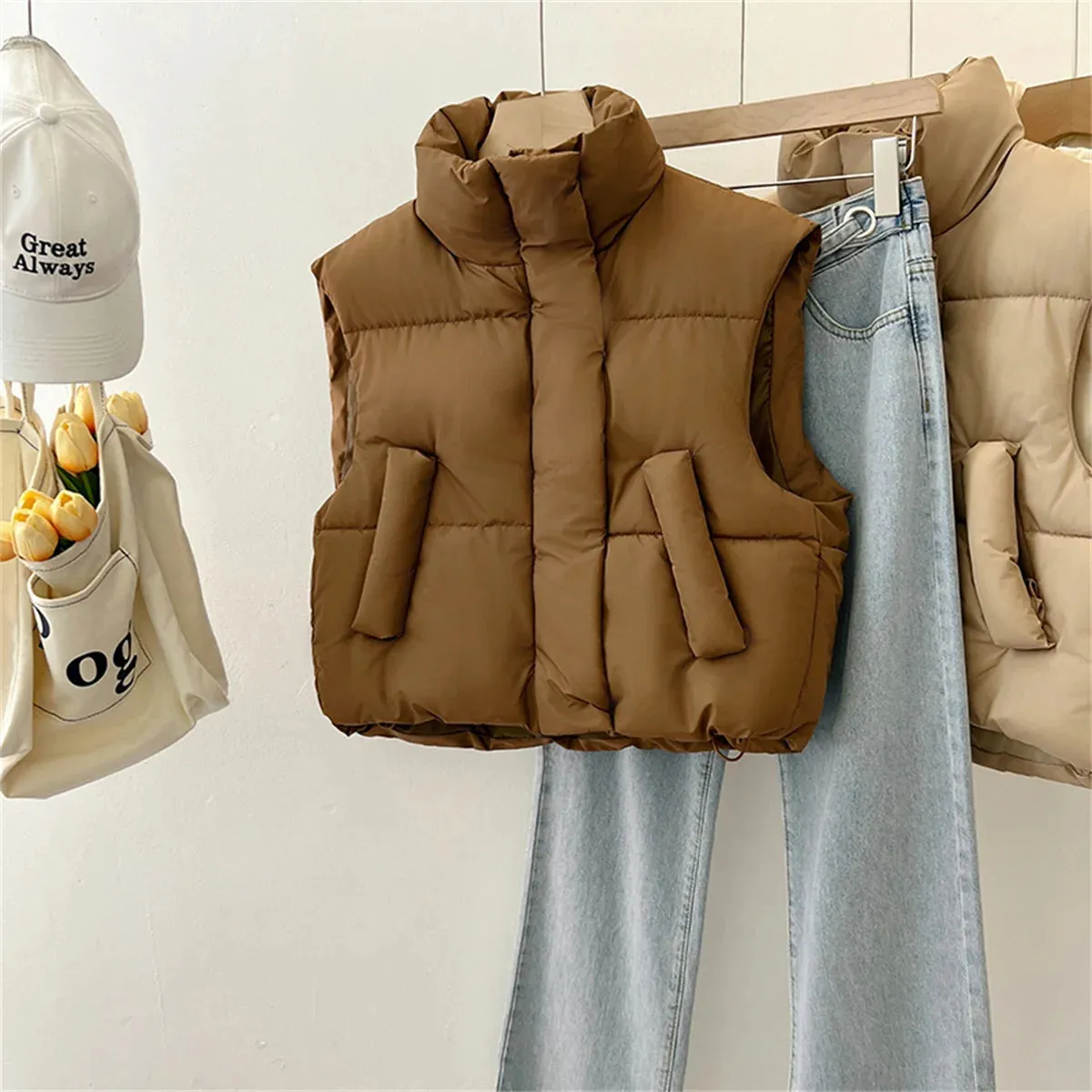 Autumn Winter Y2K Vest Women Thick Warm Down Vest Harajuku