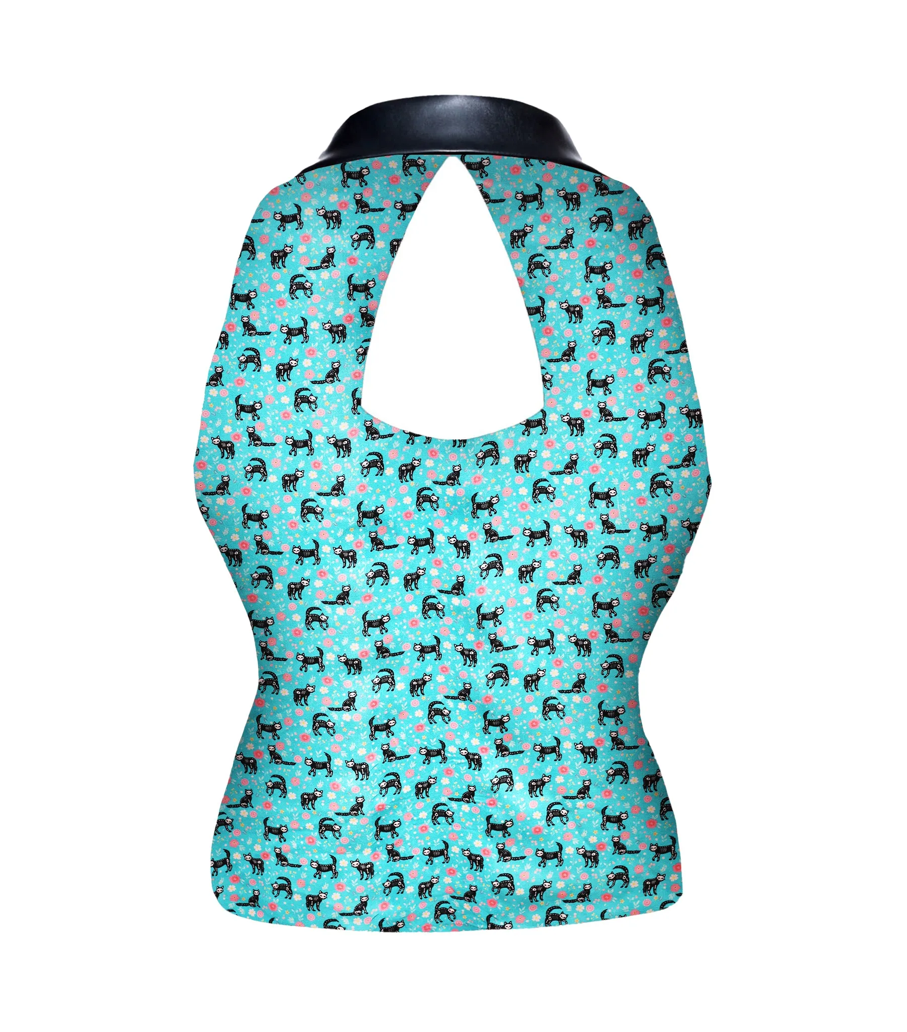 Camille Cat Printed Fabric Notch Collar Waistcoat