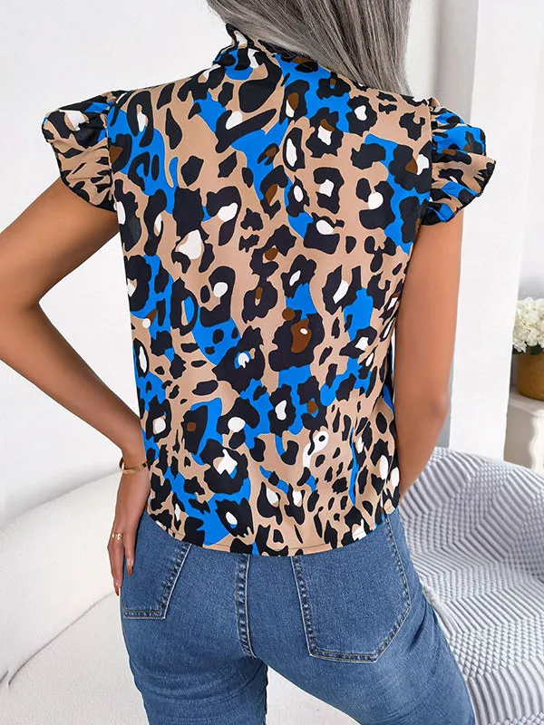 Cap Sleeve Loose Leopard Statement Collar Vest Top