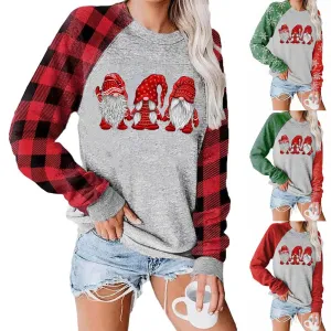 Colorblock Santa print crew neck long sleeve sweater