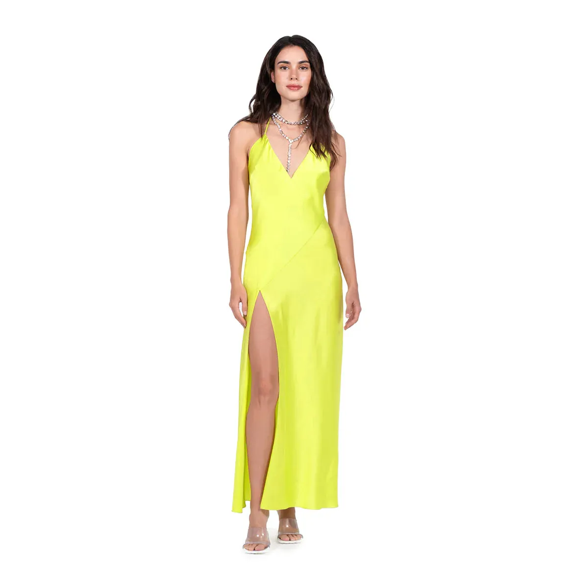 Dannijo Hit  Slit Deep V Halter Max Chartreuse