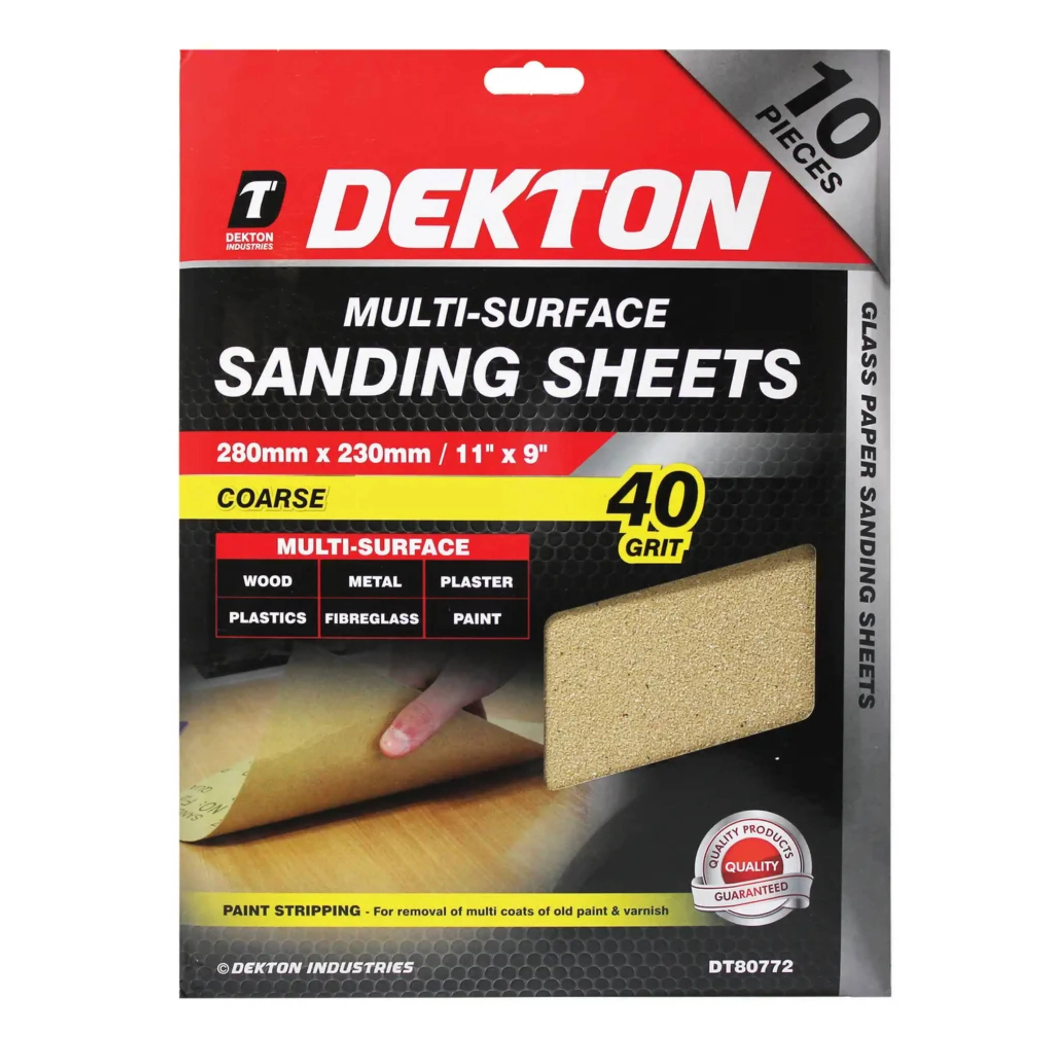 DEKTON 10PC Multi-Surface Sanding Sheets 280mm x 230mm - Coarse 40 Grit