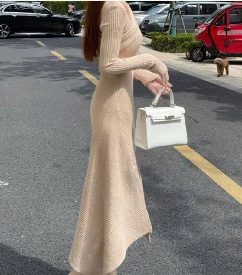 DressBetty - 2024 New Chic V-neck Long Sleeves Solid Maxi Dress