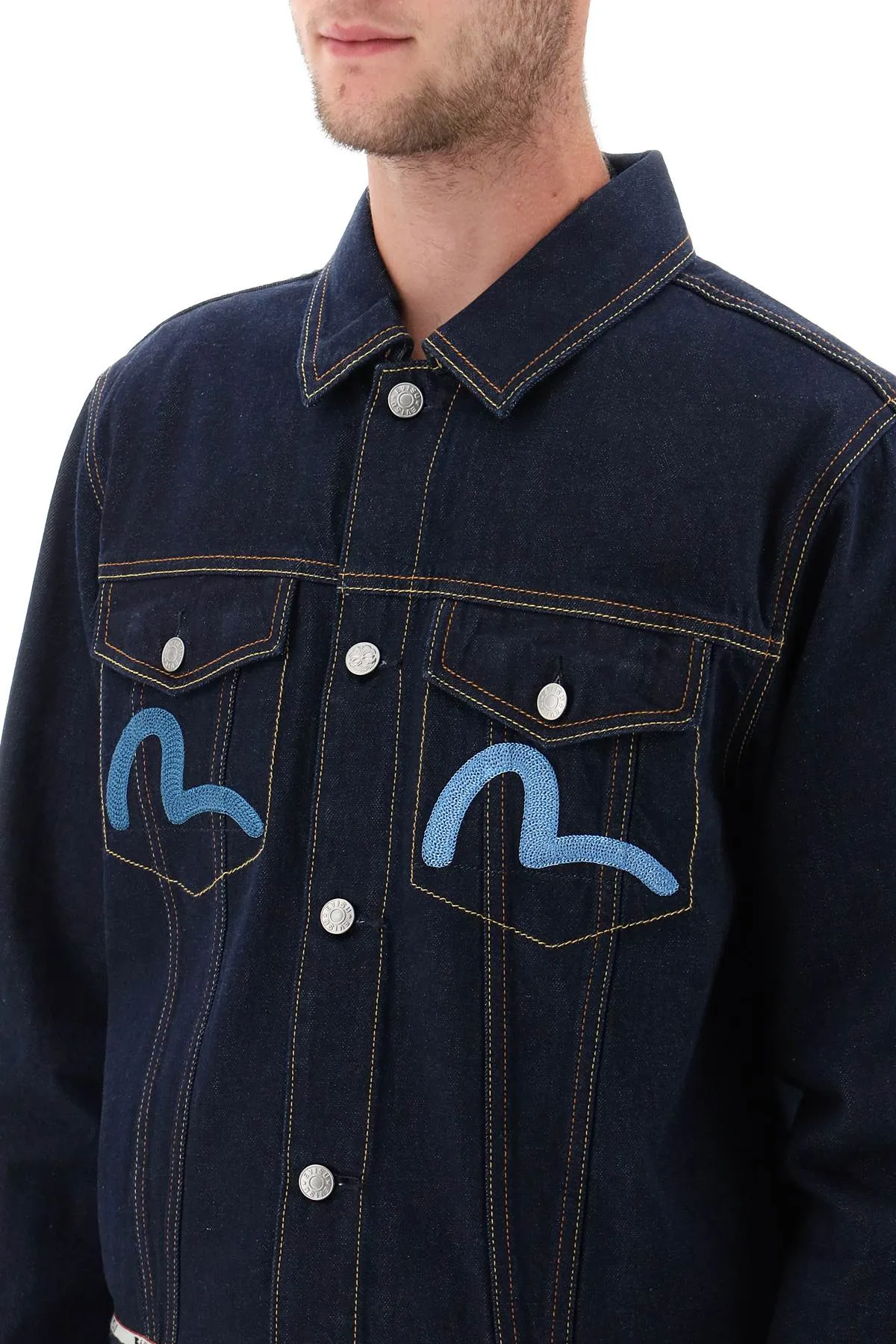 Evisu denim jacket with back eagle embroidery