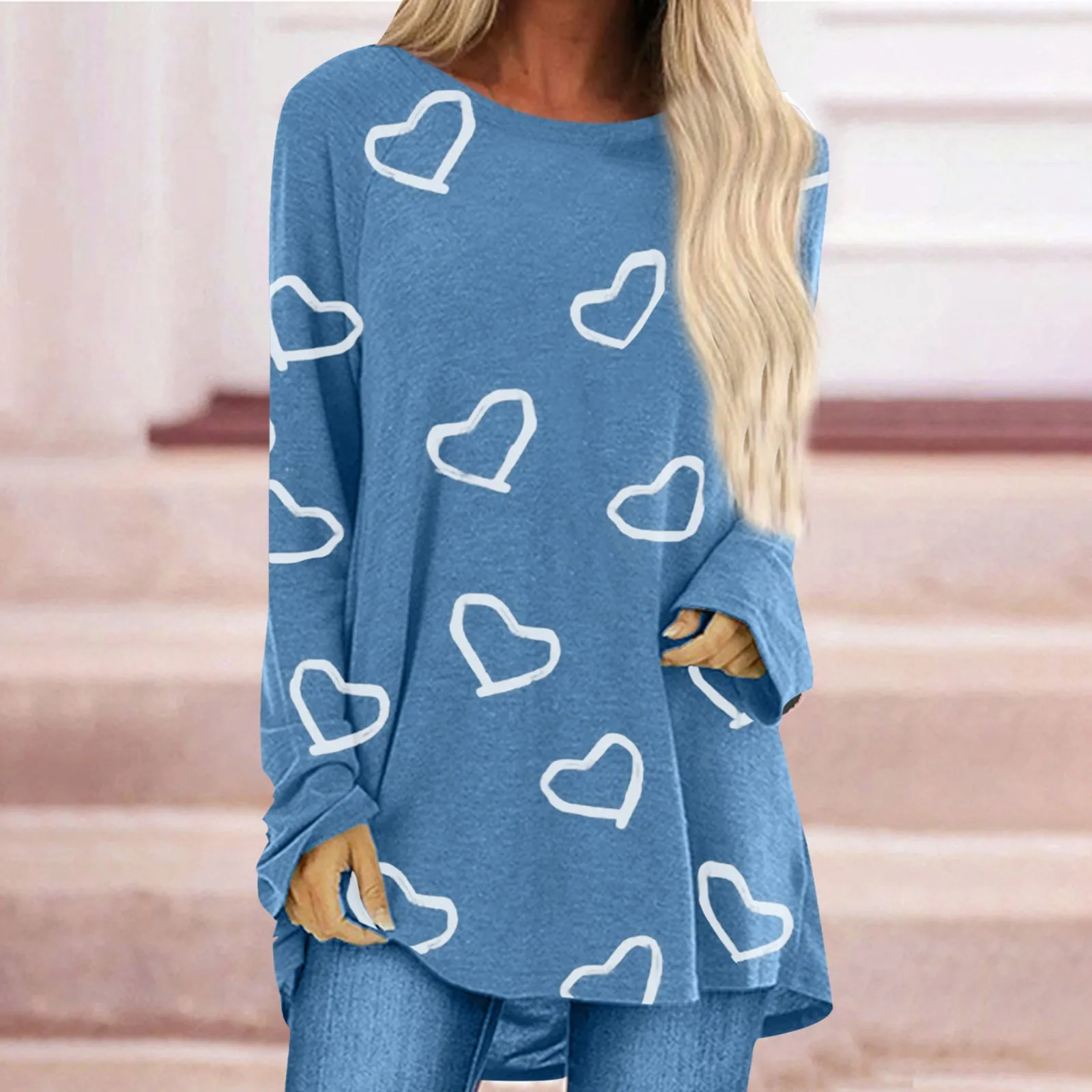 Fashion casual love printed long-sleeved T-shirt women