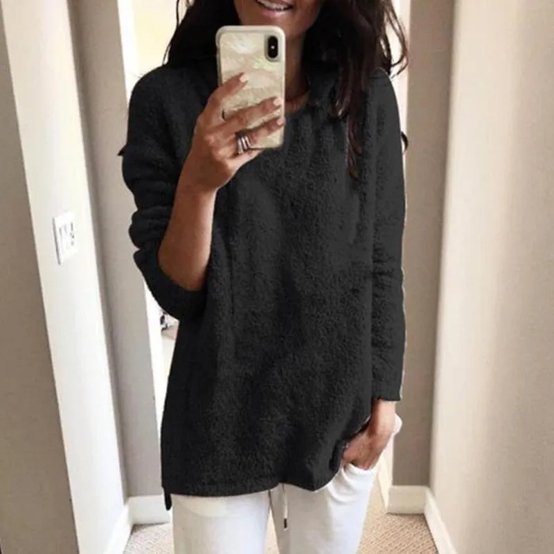 Fashion casual simple round neck lamb velvet pullover