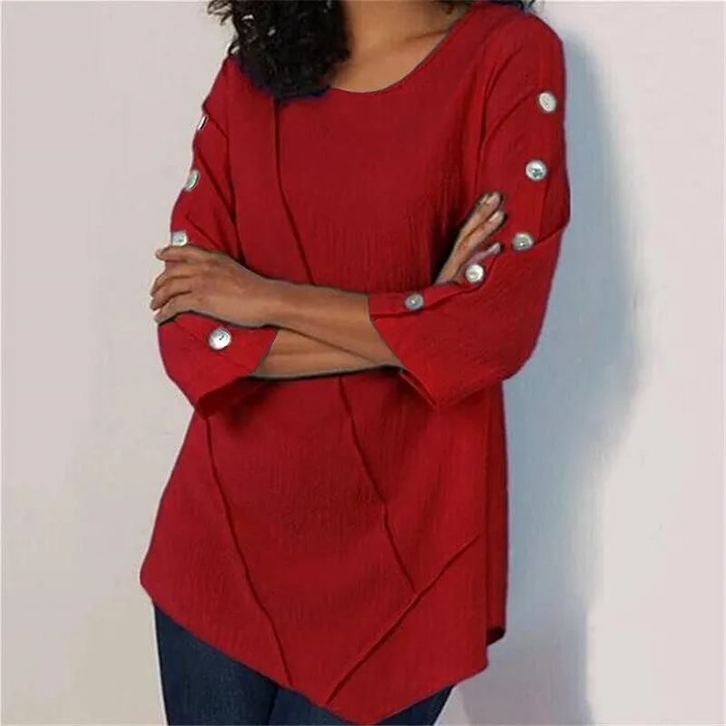 Fashion casual solid color button chiffon top