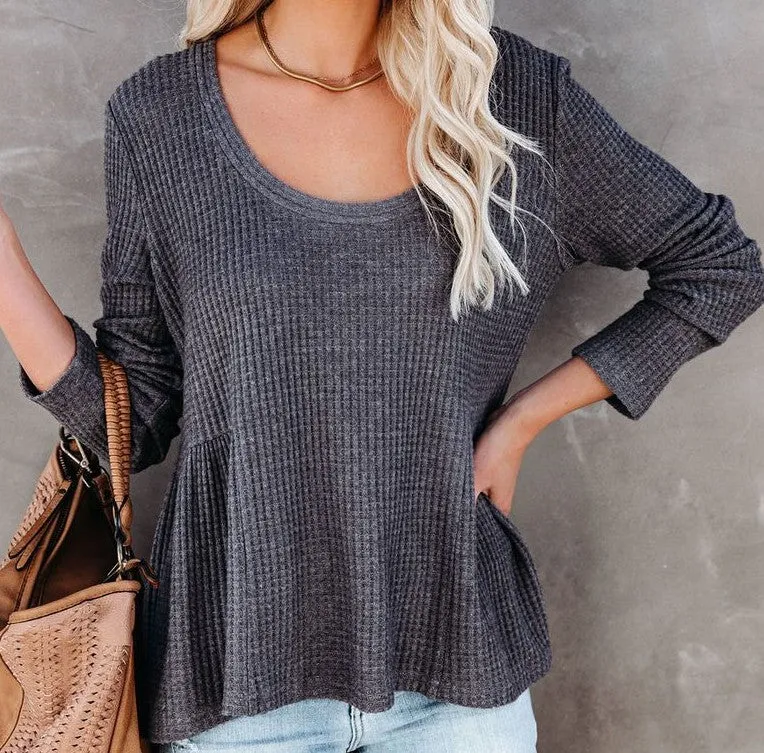 Fashion casual solid color loose all-match pullover top