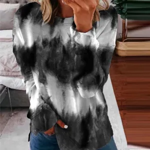 Fashion casual tie-dye printed long-sleeved loose round neck sweater women