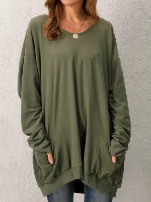 Fashion simple casual round neck long sleeve top