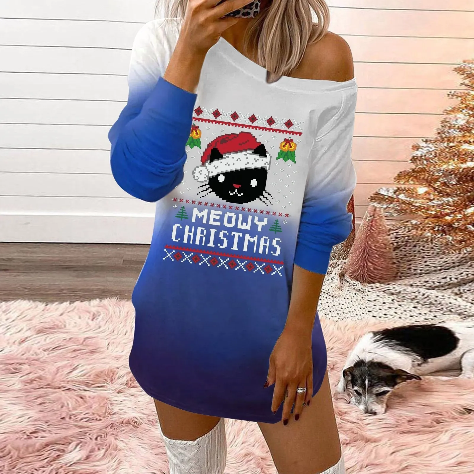 Fashionable christmas printed round neck ladies sweatshirt