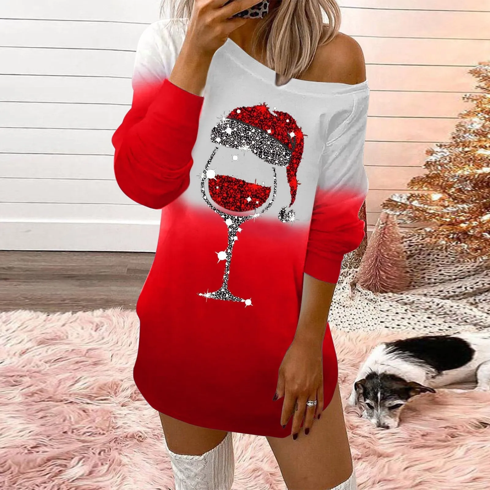 Fashionable christmas printed round neck ladies sweatshirt