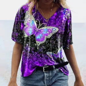 Fashionable five-point sleeve butterfly print top