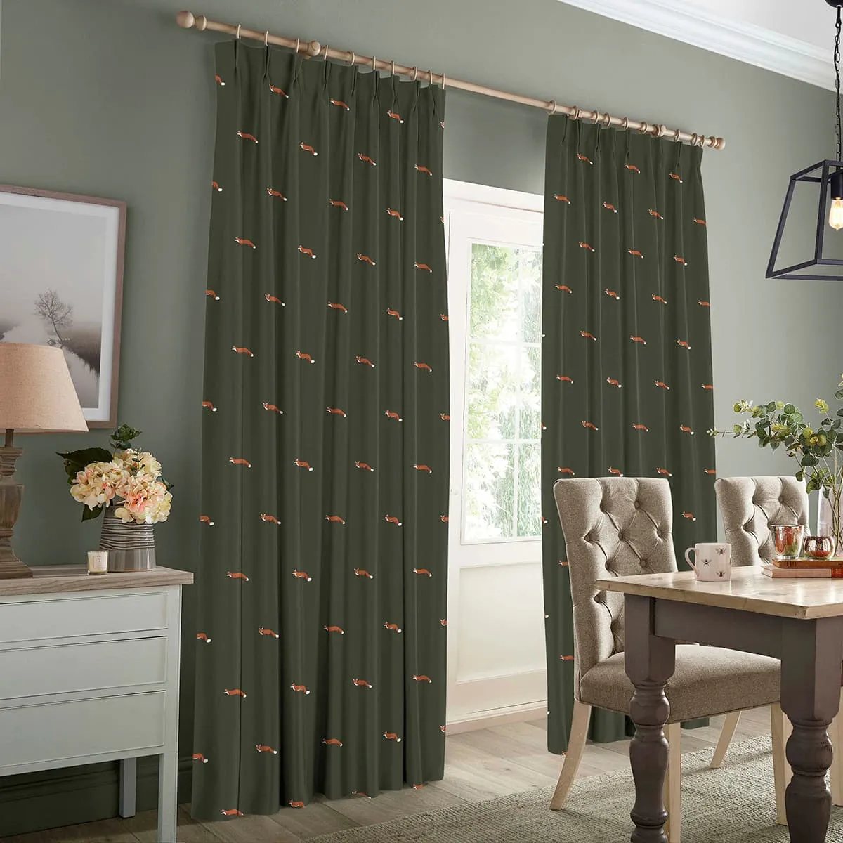 Foxes Forest Green Made to Measure Curtains