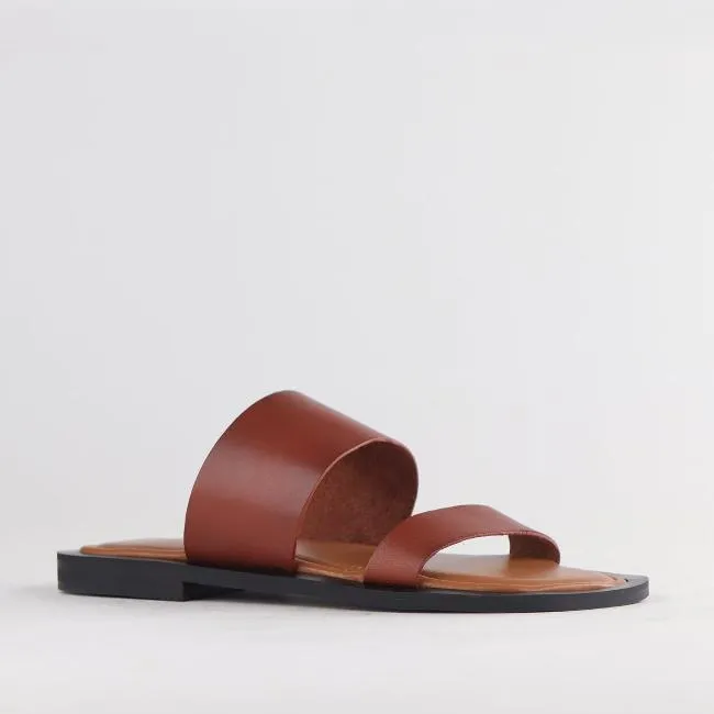 Grecian inspired Flat Mule Sandal in Chestnut - 12716