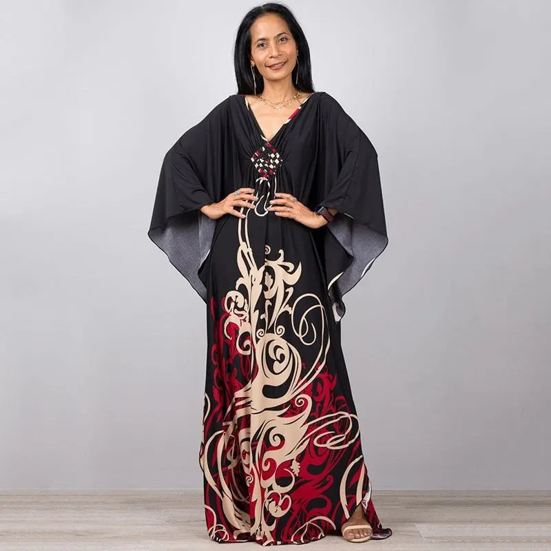 Greek Kaftan High Waist Maxi Abaya Dresses with Batwing Sleeve for Women