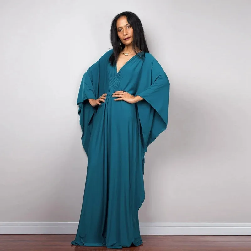 Greek Kaftan High Waist Maxi Abaya Dresses with Batwing Sleeve for Women