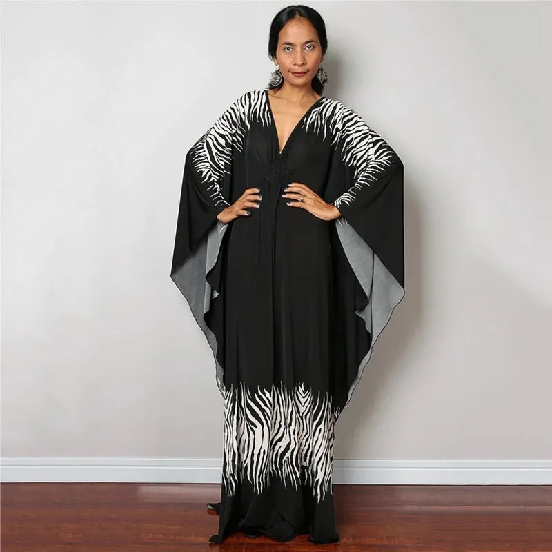 Greek Kaftan High Waist Maxi Abaya Dresses with Batwing Sleeve for Women