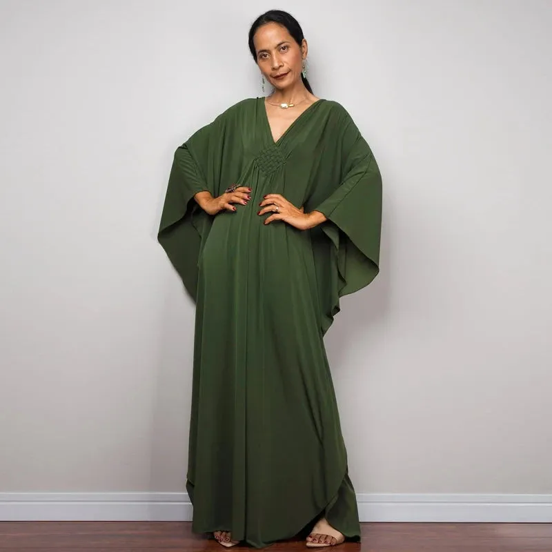 Greek Kaftan High Waist Maxi Abaya Dresses with Batwing Sleeve for Women