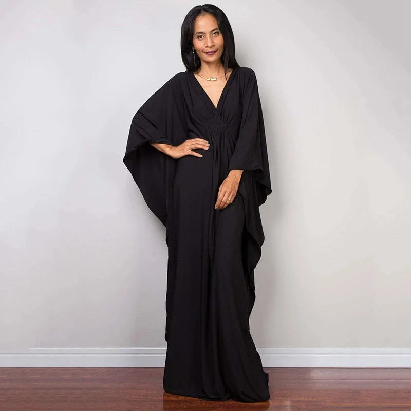 Greek Kaftan High Waist Maxi Abaya Dresses with Batwing Sleeve for Women