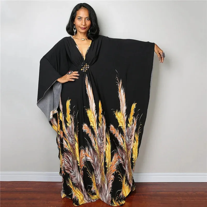 Greek Kaftan High Waist Maxi Abaya Dresses with Batwing Sleeve for Women