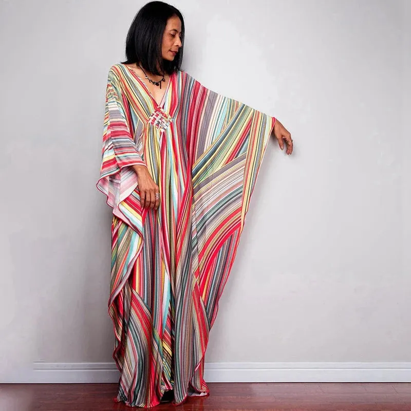 Greek Kaftan High Waist Maxi Abaya Dresses with Batwing Sleeve for Women