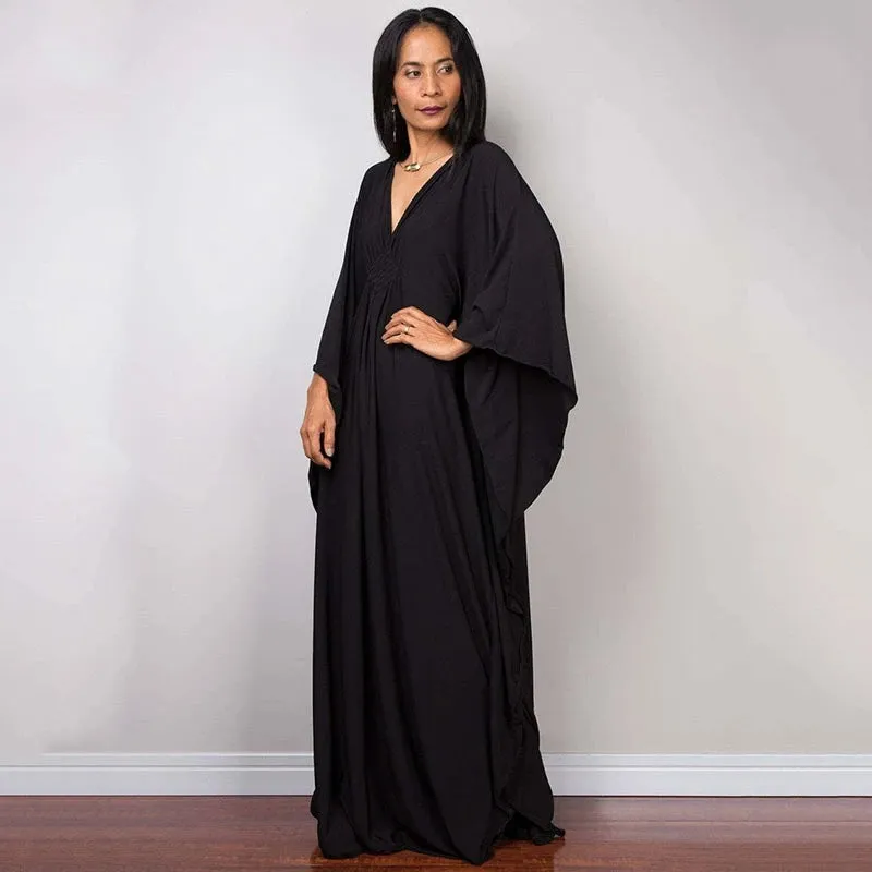 Greek Kaftan High Waist Maxi Abaya Dresses with Batwing Sleeve for Women