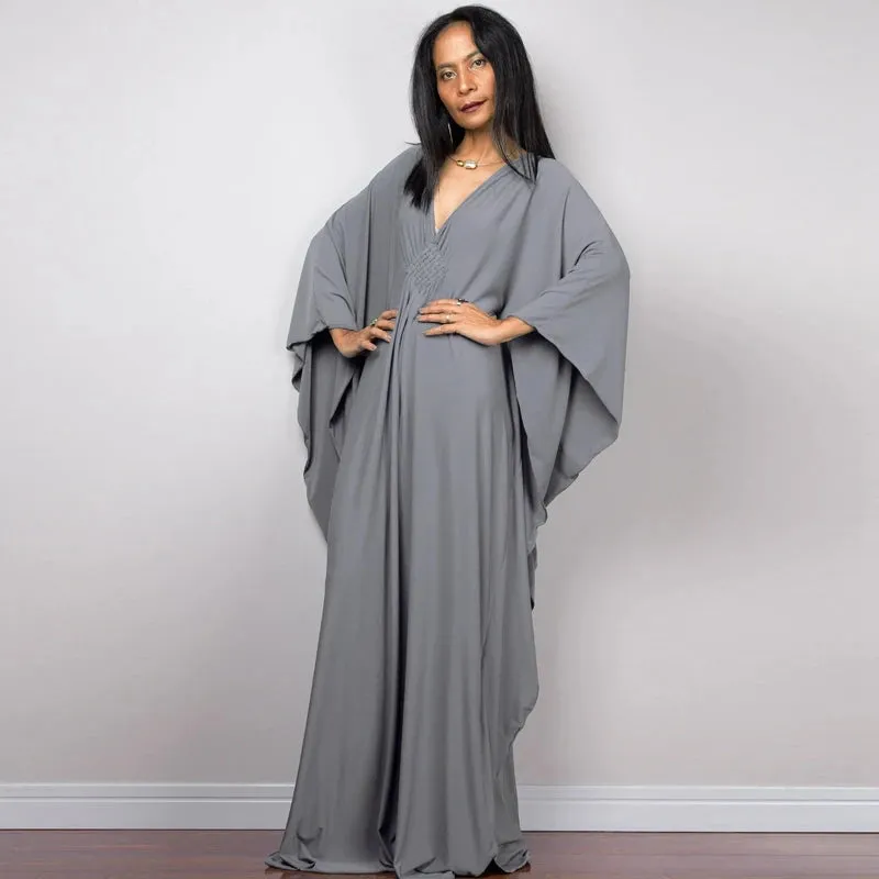 Greek Kaftan High Waist Maxi Abaya Dresses with Batwing Sleeve for Women