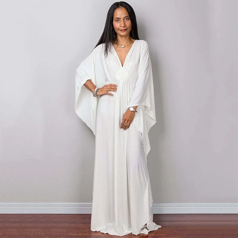 Greek Kaftan High Waist Maxi Abaya Dresses with Batwing Sleeve for Women