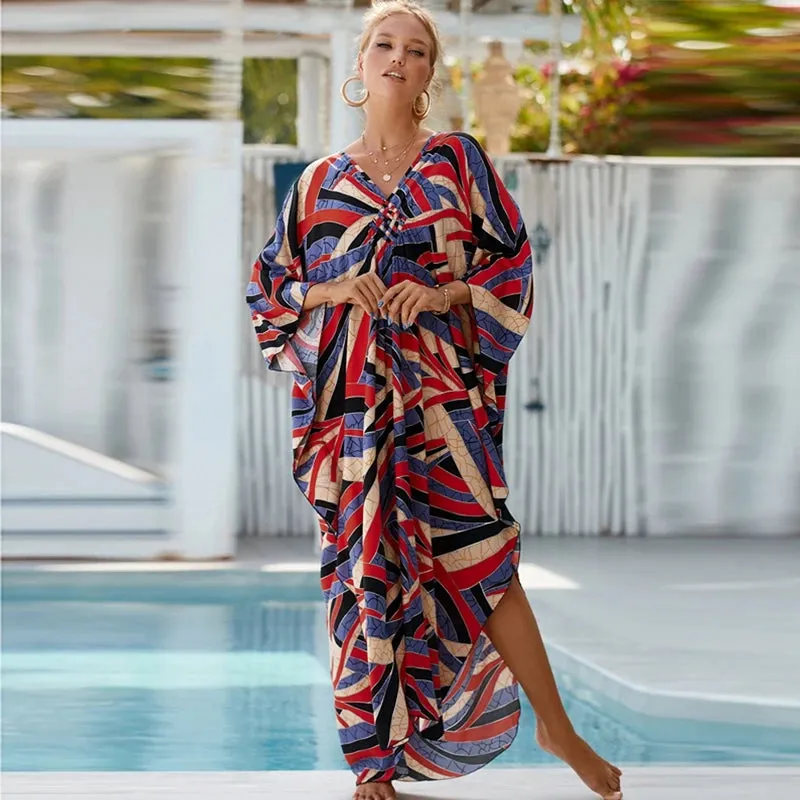 Greek Kaftan High Waist Maxi Abaya Dresses with Batwing Sleeve for Women