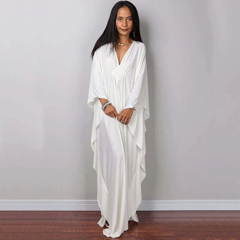 Greek Kaftan High Waist Maxi Abaya Dresses with Batwing Sleeve for Women