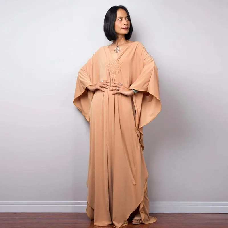 Greek Kaftan High Waist Maxi Abaya Dresses with Batwing Sleeve for Women