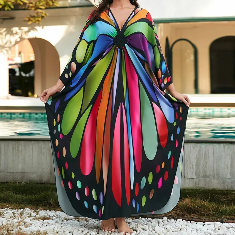 Greek Kaftan High Waist Maxi Abaya Dresses with Batwing Sleeve for Women