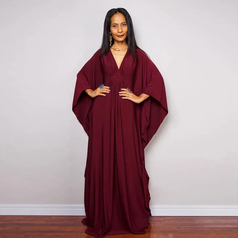 Greek Kaftan High Waist Maxi Abaya Dresses with Batwing Sleeve for Women