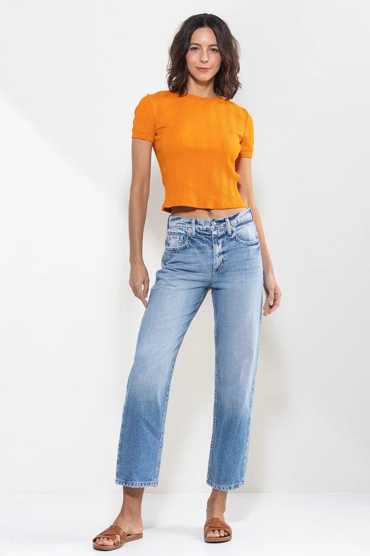 HIGH RISE STRAIGHT JEANS IN VINTAGE LIGHT WASH / SP-P12063