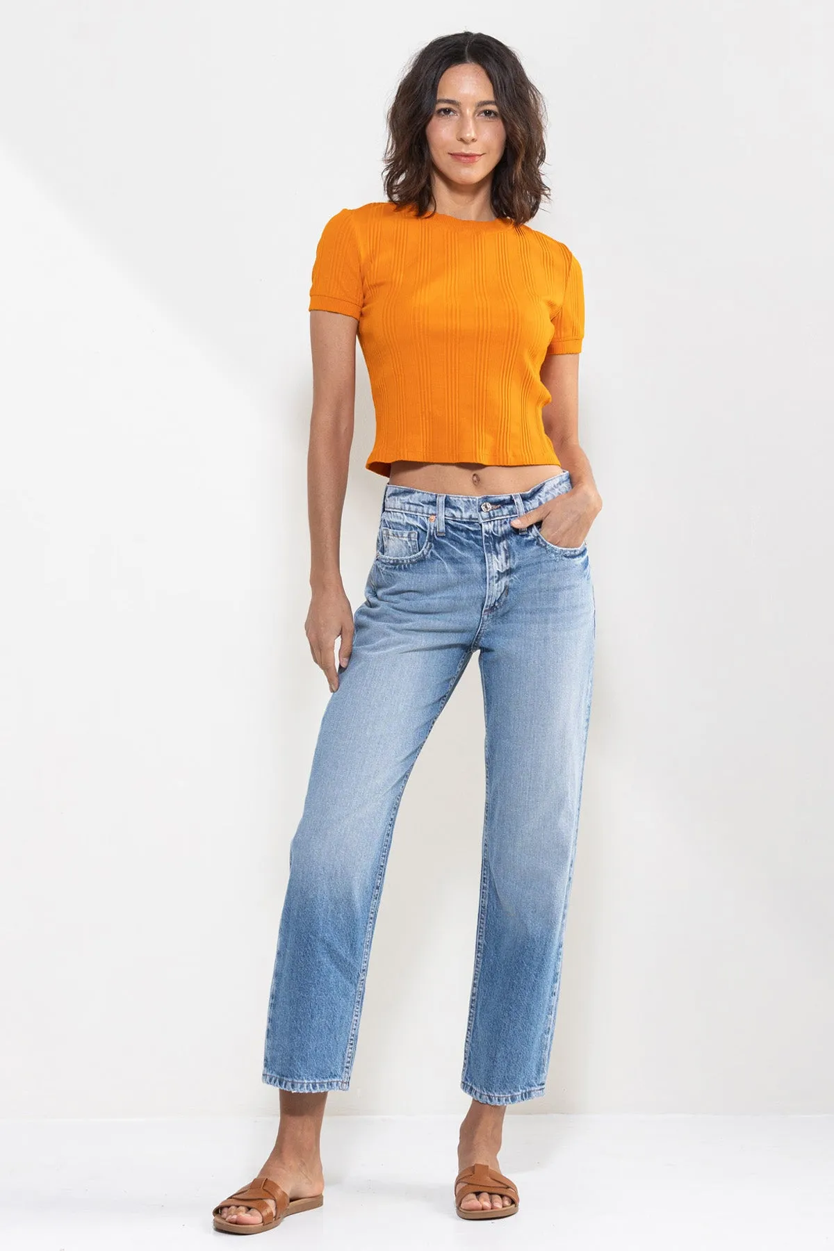 HIGH RISE STRAIGHT JEANS IN VINTAGE LIGHT WASH / SP-P12063