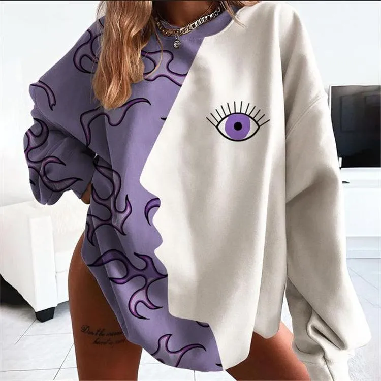 Long sleeve printed round neck mid-length sweater women's clothing