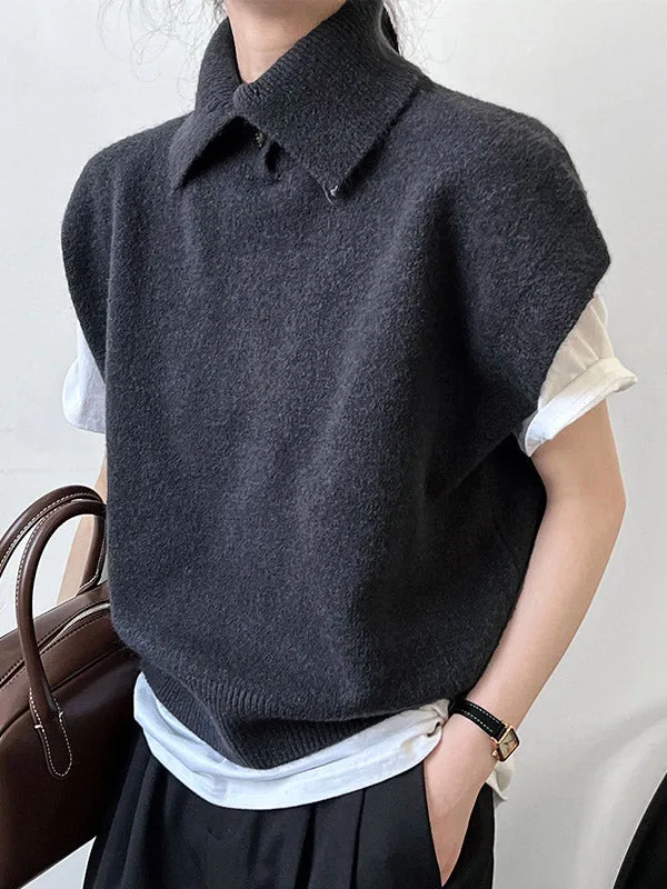 Loose Sleeveless Buttoned High Neck Sweater Vest Top