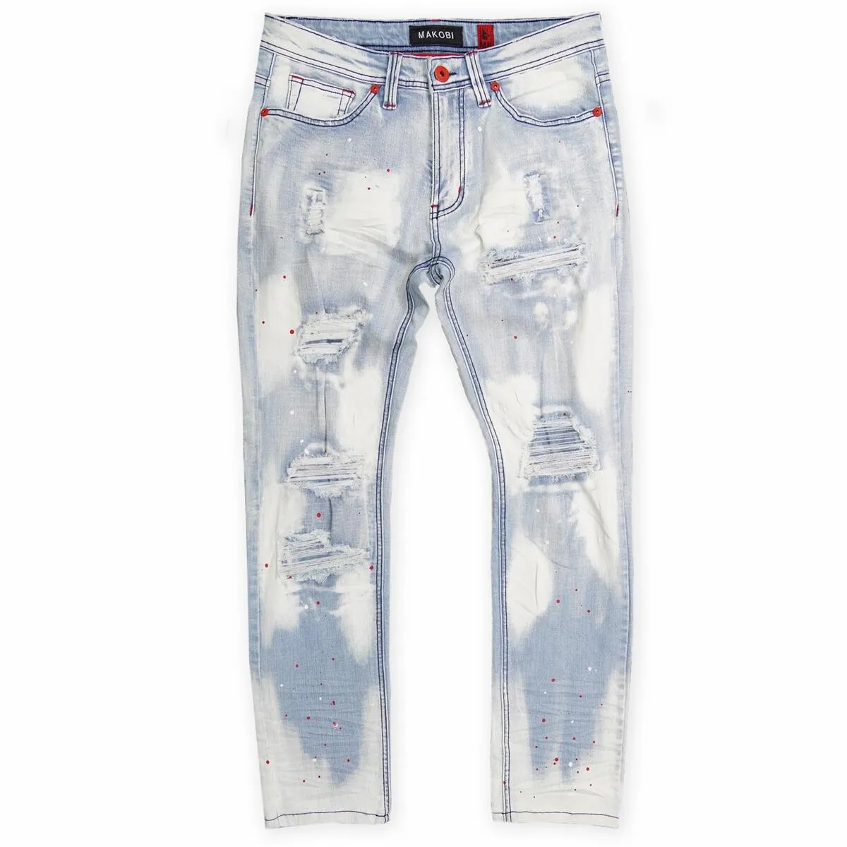 M1725 Shredded Denim Jeans with Paint Splashes - Light Wash