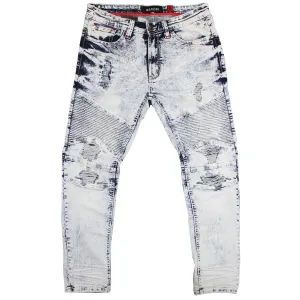 M1733 Biker Jeans With Bleach Spots - Light Wash